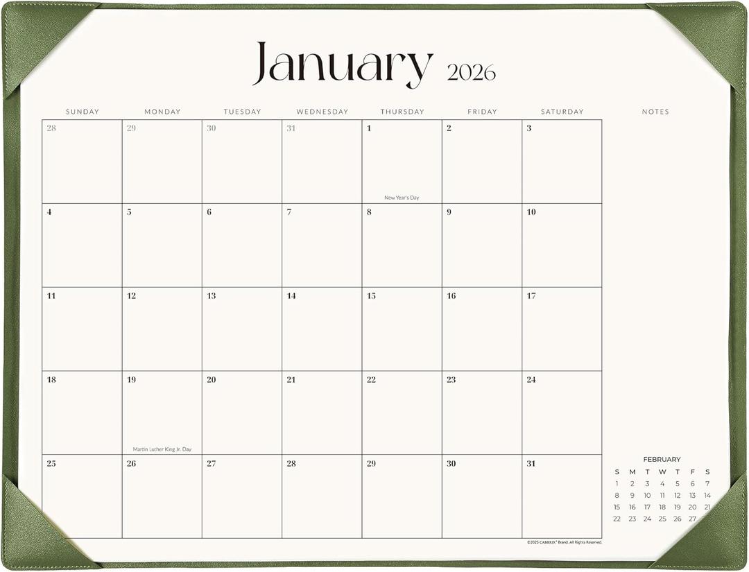 Simplified Desk Calendar 2026 with Desktop Mat, Cabbrix Large Desk Pad Calendar 21" x 16-1/2" Including January 2026 to December 2026, Desk Blotter Calendar for Home School and Office (Mint Green)