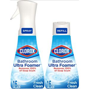 Clorox Bathroom Ultra Foamer, Household Essentials, Fresh Clean, 1 Spray and 1 Refill, 16 Fl Oz Each