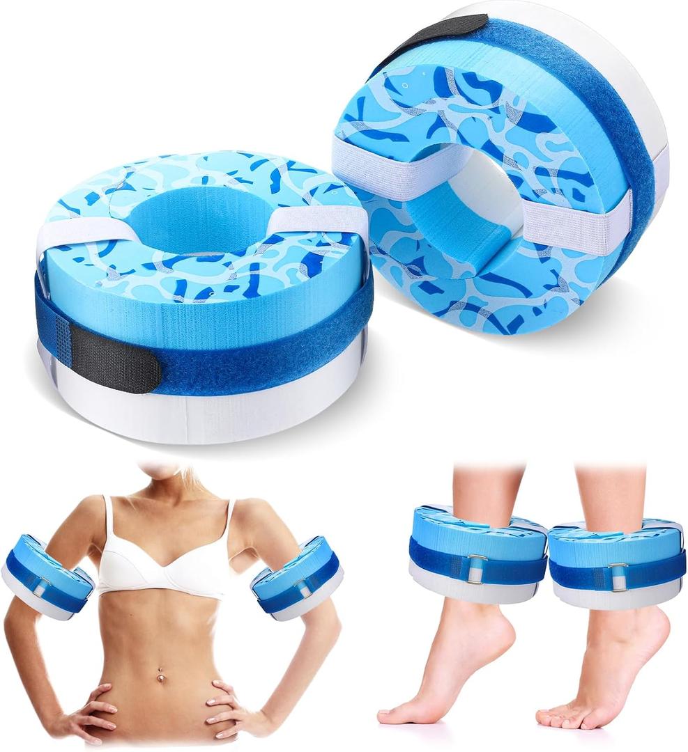 RoundFunny 2 Pcs Foam Swim Aquatic Cuffs Equipment Water Aerobics Float Ring with Detachable Hook and Loop Fastener Fitness Workout Set for Swimming Fitness Training Pool Exercise