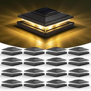 VOLISUN Solar Fence - Post Lights, Solar Cap Light Outdoor Waterproof 16pack, Black Deck Cap Light for 4x4 5x5 6x6 Wooden/Vinyl Post