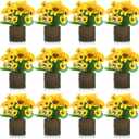 Lyrow 12 Pcs Sunflowers Artificial Flowers Sunflower Flower Bouquet in Planters Summer Fake Faux Floral Rustic Potted Flower Arrangements Table Centerpiece for Vase Summer Home Indoor Outdoor Decor