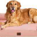 EHEYCIGA Orthopedic Dog Beds for Extra Large Dogs, Waterproof Memory Foam XL Pet Bed with Sides, Non-Slip Bottom and Egg-Crate Foam Big Dog Couch Bed with Washable Removable Cover, Dusty Pink (44.0"L x 32.0"W x 6.5"Th)