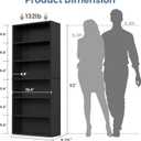 DUMOS 6-Tier Bookcase, 63 Inch Tall Open Bookshelf, Modern Black