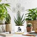 Funny Magical Cat Ceramic Succulent Cactus Flower Plant Pots with Bamboo Tray, 3.5 Inches Window Garden Cute Cat Planter Pot for Home Desk Decor Planter (No Plants)