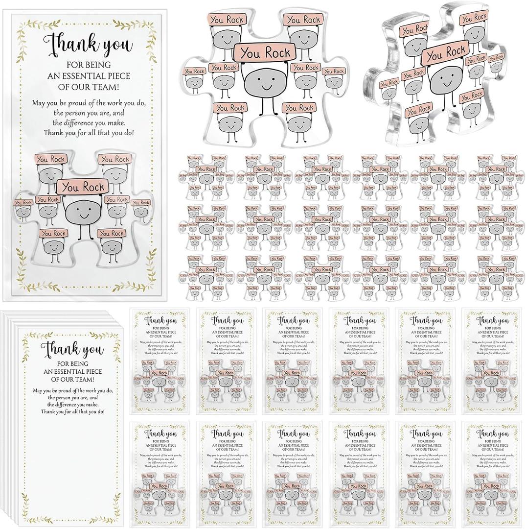 10 Sets Inspirational You Rock Gifts for Coworkers End of Year Teacher Appreciation Gifts Bulk for Team Employee Staff Acrylic Puzzle Piece Plaque Desk Decor with Thank You Card OPP Bag