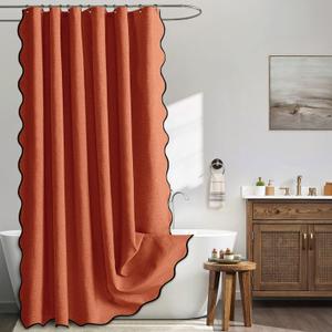 MIULEE 84" Long Scalloped Shower Curtain Linen Textured with 12 Metal Hooks Cute Extra Long Heavy Duty Washable Waterproof Cloth Curtains with Black Border for Bathroom Hotel Bathtub,Burnt Orange
