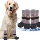 PUPTECK Anti Slip Dogs Shoes for Hot/Cold Pavement, Senior Booties, Rubber Boots & Paw Protectors for Small Medium Large Size Dogs to Prevent Licking, Grippy Socks for Hardwood Floors, Strawberry S