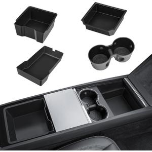 4PCS for 2026 New Tesla Model Y Juniper Front and Rear Center Console Organizer Tray Cup Holder for 2024-2025 Tesla Model 3 Highland and 2025-2026 Tesla Model Y Juniper Accessories