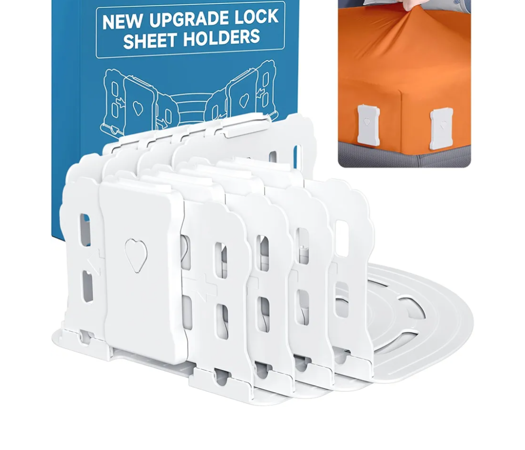 Bed Sheet Holders for Corners: Lock Sheet Holders with Reinforced Clips Keep Sheets Firm and Tight,No More Loose Sheets – Upgraded Extra Large Version for Twin,Full,Queen,King Size Mattresses (White)