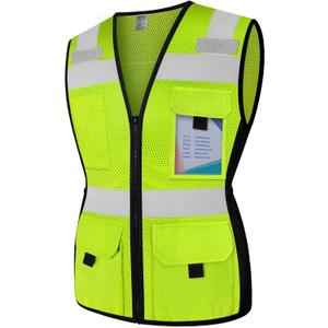 TCCFCCT Safety Vest for Women 11 Pockets Mesh Reflective Vest with Zipper, High Visibility Neon Construction Work Vest for Lady Surveyors/Warehouse, Snug-Fit, Durable, ANSI Compliant, Yellow XS (Yellow-kangaroo Series)