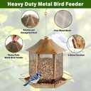 Bird Feeder, Heavy Duty Metal Bird Feeders for Outdoors Hanging, Weather Resistant Wild Bird Feeders for Outside Garden Yard, 3.5LB Seed Capacity, Hexagon Gazebo Style