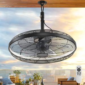 Outdoor Ceiling Fans with Lights, 20'' Gazebo Fan, Plug in Ceiling Fan for Patios, Pergola, Ceiling Fan with Remote Control, Hanging with Hook,Black