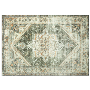 8x10 Area Rugs Washable Rug: Lagre Soft Living Room Rug Anti-Skid Indoor Floor Thin Carpet Vintage Stain Resistant Carpets for Bedroom Dining Room Farmhouse Nursery Office Green