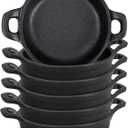 Mini Cast Iron Skillets 5 x 5 x 1.3 Inch Cast Iron Pan Small Ramekin Set Black Casserole Dish Cookware Oven Safe Mini Skillets for Kitchen Indoor Outdoor Picnic (6 Pack)