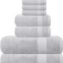 GLAMBURG Ultra Soft 8 Piece Towel Set - 100% Pure Ring Spun Cotton, Contains 2 Oversized Bath Towels 27x54, 2 Hand Towels 16x28, 4 Wash Cloths 13x13 - Ideal for Everyday use, Hotel & Spa - Light Grey