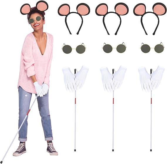 12 Pcs Halloween Mouse Costume Accessories Set,3 Blind Mice Costumes,3 Blind Mice Costume Adult Halloween
