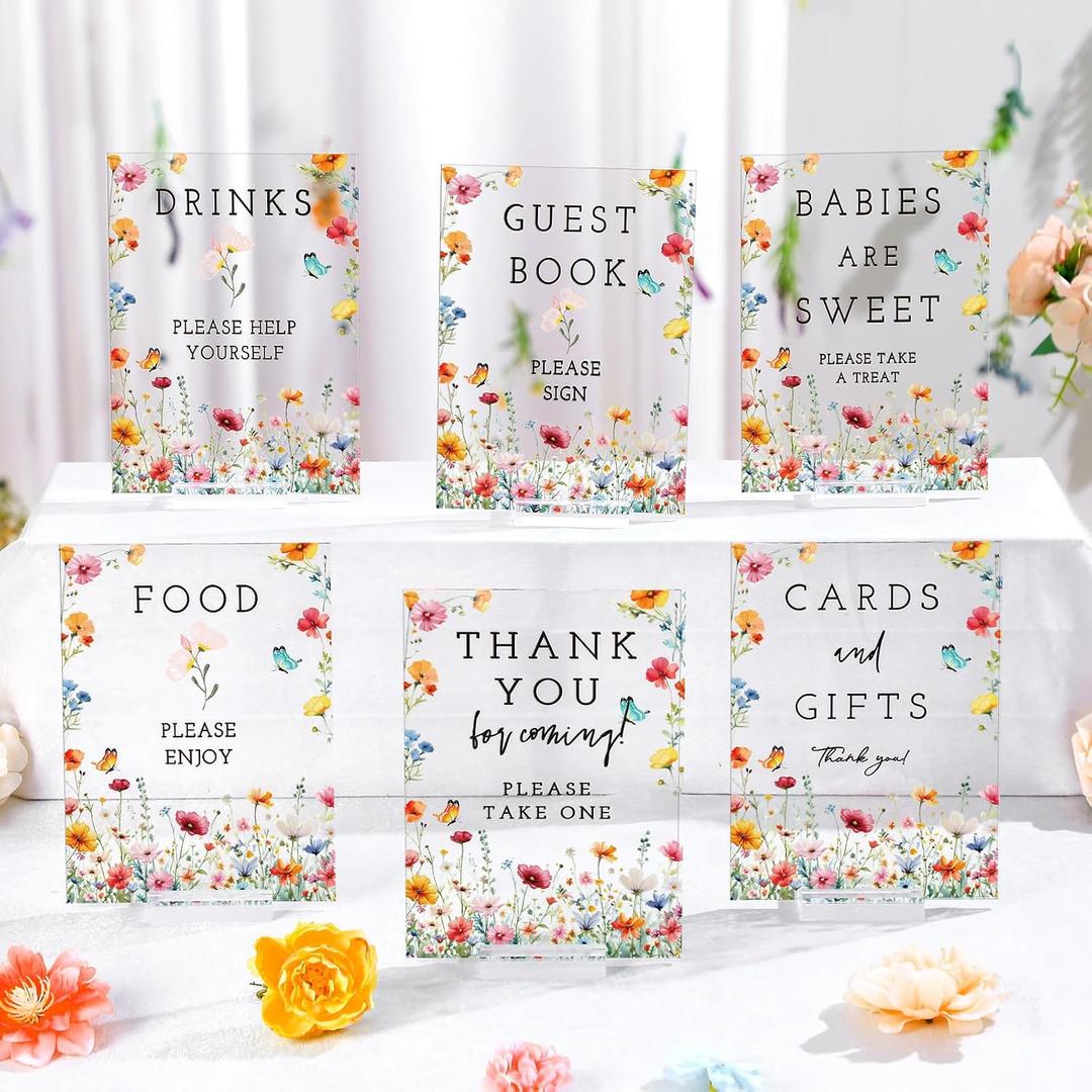 Vercraft Wildflowers Baby in Bloom Table Decorations Take One Sign Thank You Acrylic Sign Centerpieces with Stand 5 x 7" Wedding Birthday Party Decorations for Guests Gifts