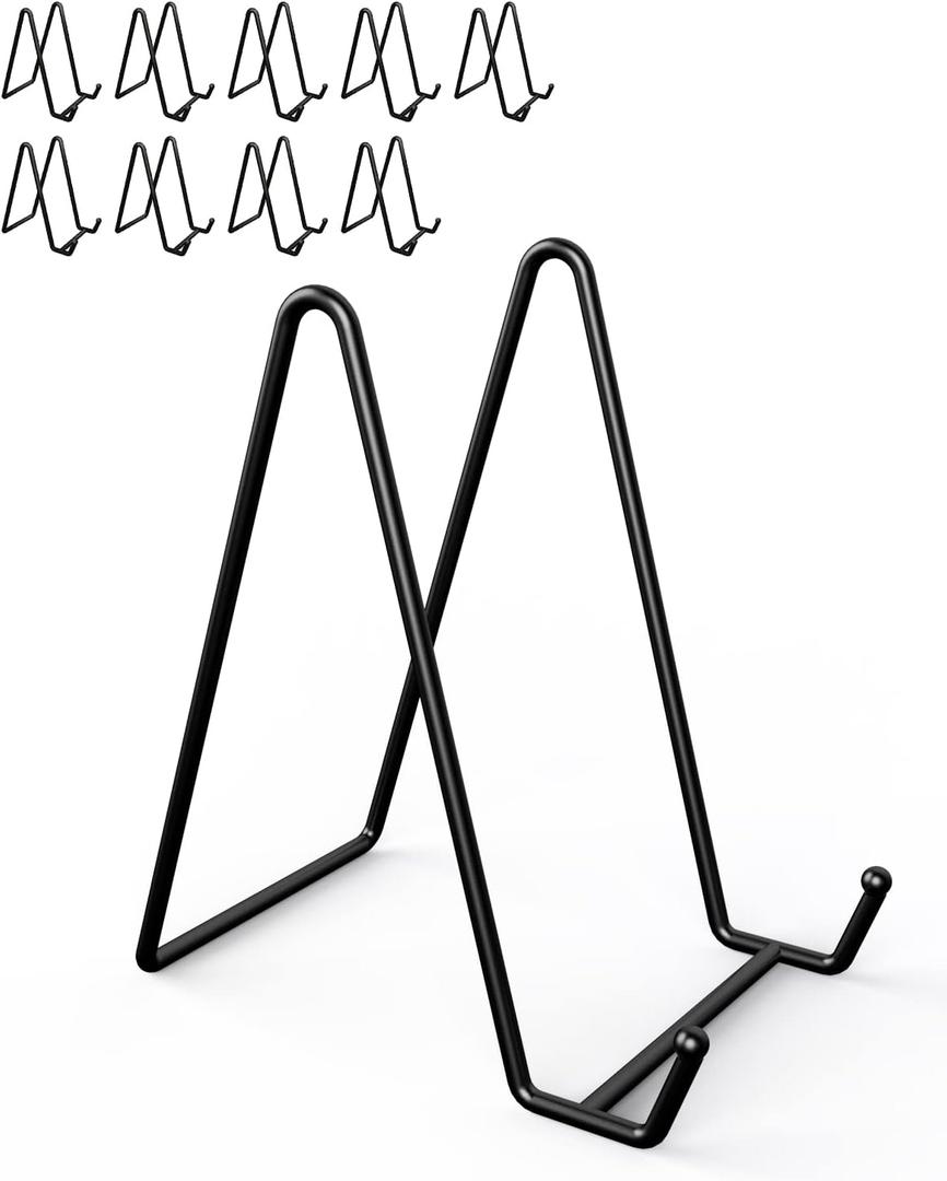 Lzerking 10 Packs Display Stands for Plate, 6 Inches Black Plate Stands for Display, Metal Plate Holder Picture Stand for Picture, Decorative Plate, Book, Photo