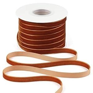 DINDOSAL Copper Velvet Ribbon 3/ 8 Inch Single Face Thin Velvet Ribbon for Gift Wrapping, Copper Ribbon for Christmas Decorations, Wedding, Ribbon for Hair Bows, Choker, Crafts, Bouquet - 25 Yards