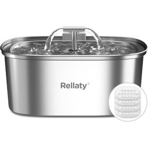 Cat Water Fountain Stainless Steel: 3.2L/108oz Pet Fountain Water Bowl Dog Drinking Dispenser Cat Feeding & Watering Supplies Animal Metal Kitty Spout for Cats Inside with 4 Replacement Filters