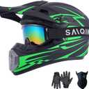 SanQing Youth Kids Motocross Helmet, Full Face Motorcycle Helmet for Dirt Bike ATV Four Wheeler MX Offroad Street Helmet with Gloves,Goggles,Face Shield DOT Approved (Medium, Green)