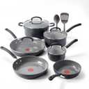 T-Fal Ultimate Hard Anodized 12-Piece Ceramic Nonstick Cookware Set, Oven Safe Up to 400F, Ceramic Pots and Pans Set, Frying Pans, Saucepan, Stockpot, Cooking Utensils, Stone