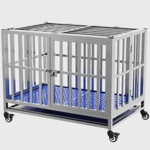 Collapsible Stainless Steel Dog Crate, 30", Lockable Wheel, with Tray, Stackable, Heavy Duty, Divider, Indoor and Outdoor (30in)