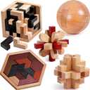 5PCS Wooden Puzzles for Adults & Kids Cube & Shape Brain Teasers, Logic & Educational Games, Family Fun