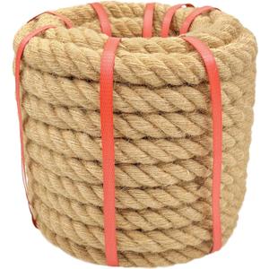 1 Inch x 50 Ft Hemp Rope, 900 Lbs Working Strength, 4 Strand Twisted Cord for Tug of War, Porch Swings, Landscaping & Decor