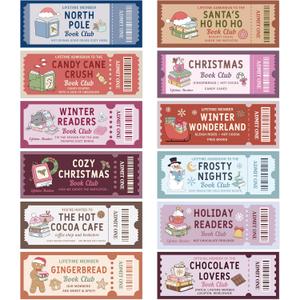 Laffact Christmas Book Club Bookmarks - 120Pcs Winter Cute Ticket Style Reading Tracker, Gingerbread Man Santa Designed Page Marker, Readers Accessory Bookish Gifts for Book Lover School Library Party