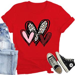 Valentines Day Shirt for Women Love Heart Printed T-Shirts Casual Summer Tee Tops (XL)