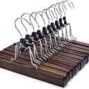 Nature Smile Wooden Pants Skirt Hangers, Smooth Finish Solid Wood Non Slip Jeans Slack Clamp Hangers Hair Extension Hangers (10 Pack Retro)