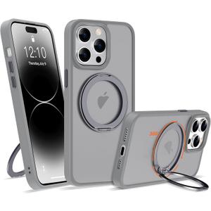 Compatible with iPhone 14 Pro Max Case with 360° Rotatable Magnetic Ring Stand [Compatible with Mag-Safe] Translucent Shockproof Protective Phone Case for Women Men, Titanium Grey