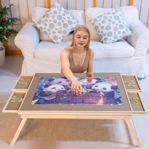 1000 Piece Wooden Folding Puzzle Table with Legs, 22" x 30" Jigsaw Puzzle Board with 4 Drawers and Protective Cover Portable Jigsaw Puzzle Table for Adults and Teens