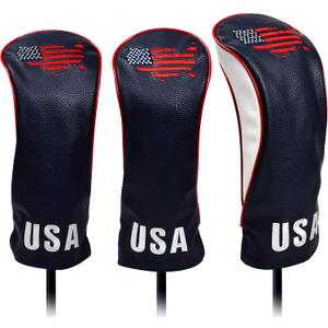USA Golf Head Covers for Driver & Fairway Woods - Premium Leather Headcovers, Designed to Fit All Woods and Drivers