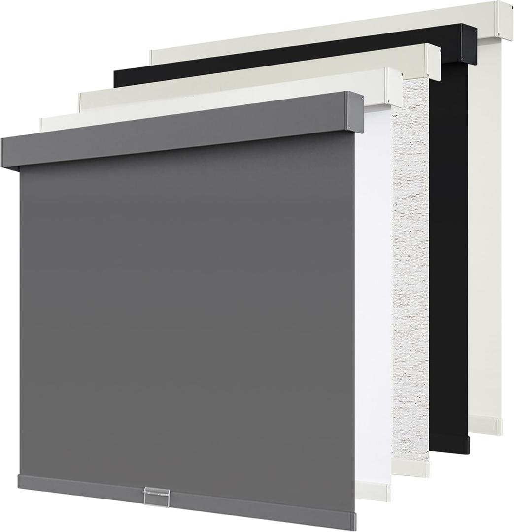 SUNOFF Cordless Blackout Roller Shades Blinds for Windows Free-Stop,Pull Down Room Darkening with Valance,Thermal Insulated Woven Fabric Window Door Blinds for Home,Office,Grey 54" W x 72" L