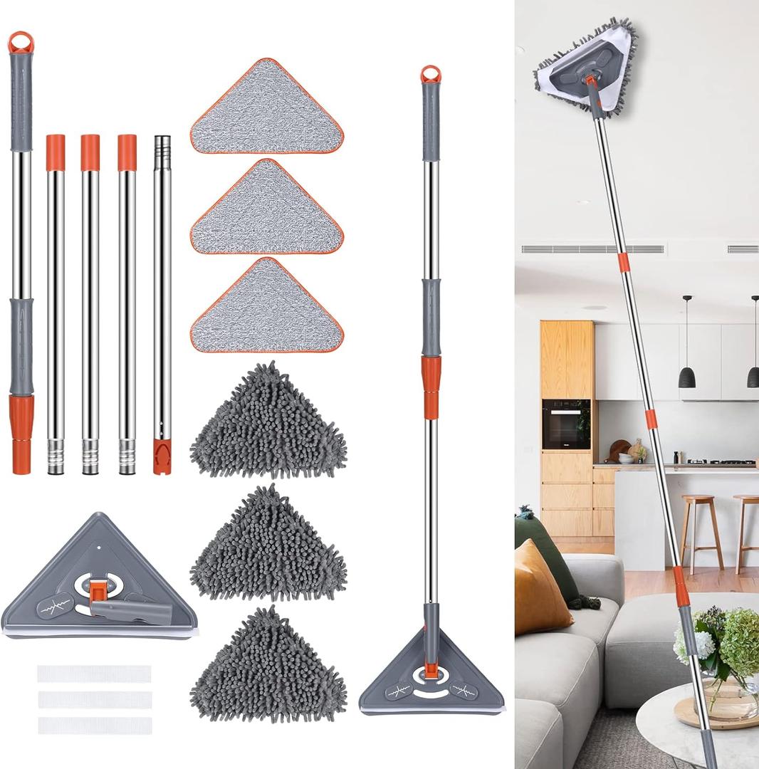 Wall Cleaner 98 Inch Wall Cleaner with Long Handle,HoMerit Wall Cleaner Mop 360 Rotatable Adjustable Cleaning Mop,Ceiling Dust Mop,Wall Cleaning Tool for Walls/Baseboard/Floors,6 Replacement Pads (Gray+orange)