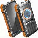 Solar Power Bank,49800mAh Wireless Portable Phone Charger with Built-in 4 Cables,22.5W Fast Charging External Battery Pack PD 3.0 USB-C In/Output for iPhone,iPad,Android,Perfect for Camping, Hiking (Orange)