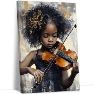 YMXZHUANSH African American Kid Wall Art Music Canvas Pictures Black Art Poster African Children Prints for Bedroom Decor Frame(Black 12.00" x 18.00")