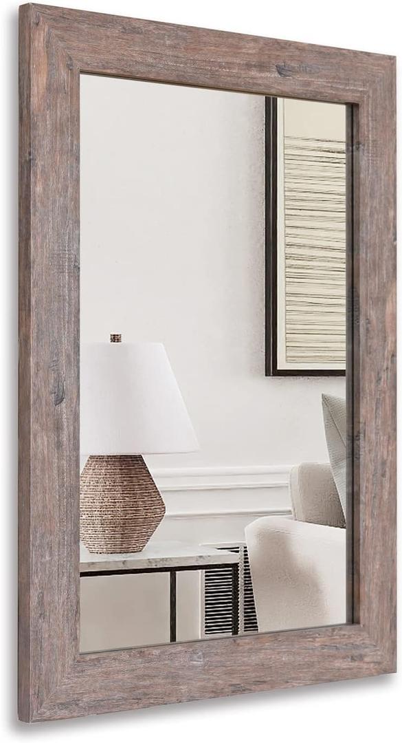 Syndra Rectangular Mirror with Frame Rustic 20x28 Wall Mounted Rustic Vanity Mirror with Large Wood Frame Farmhouse Bathroom Mirror, for Bedroom, Living Room, Entryway Wall Decor(Natural)