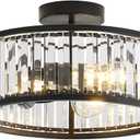 Black Flush Mount Ceiling Light, Caged Crystal Chandelier, Drum Hallway Light fixtures Ceiling Mount (14 INCH Black)