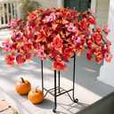 Fall Fake Flowers Artificial for Outdoors Decoration, 2PCS Faux Hibiscus Flowers for Outside Planters, Realistic Silk Autumn Plants with UV Resistant No Fade for Home Porch Garden Balcony Yard Decor (Fall Orange Pink)