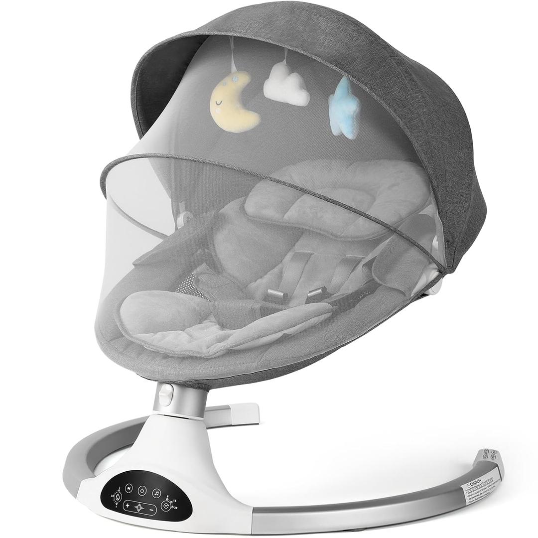 KIDINIX Baby Swings for Infants, Bluetooth Infant Swing with Music Speaker, 3 Seat Positions, 3 Speeds for Newborn Boy Girl, Indoor & Outdoor Use, Black