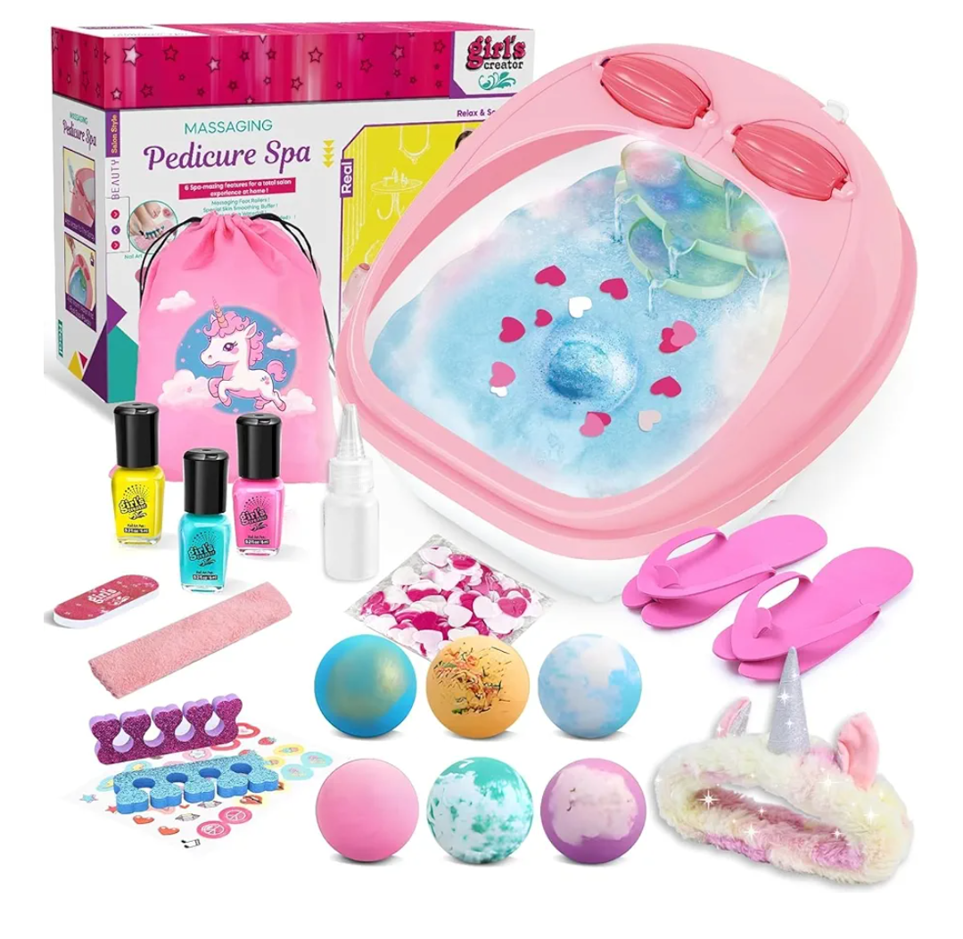 Spa Day Gift Set for Girls, Christmas Birthday Gift Nail Art Salon Sensory Beads Foot Spa Accessories Kit, Foot Soak Tub for Ages 5 6 7 8 9 10-12 Year Old Girl Gifts (Girls)