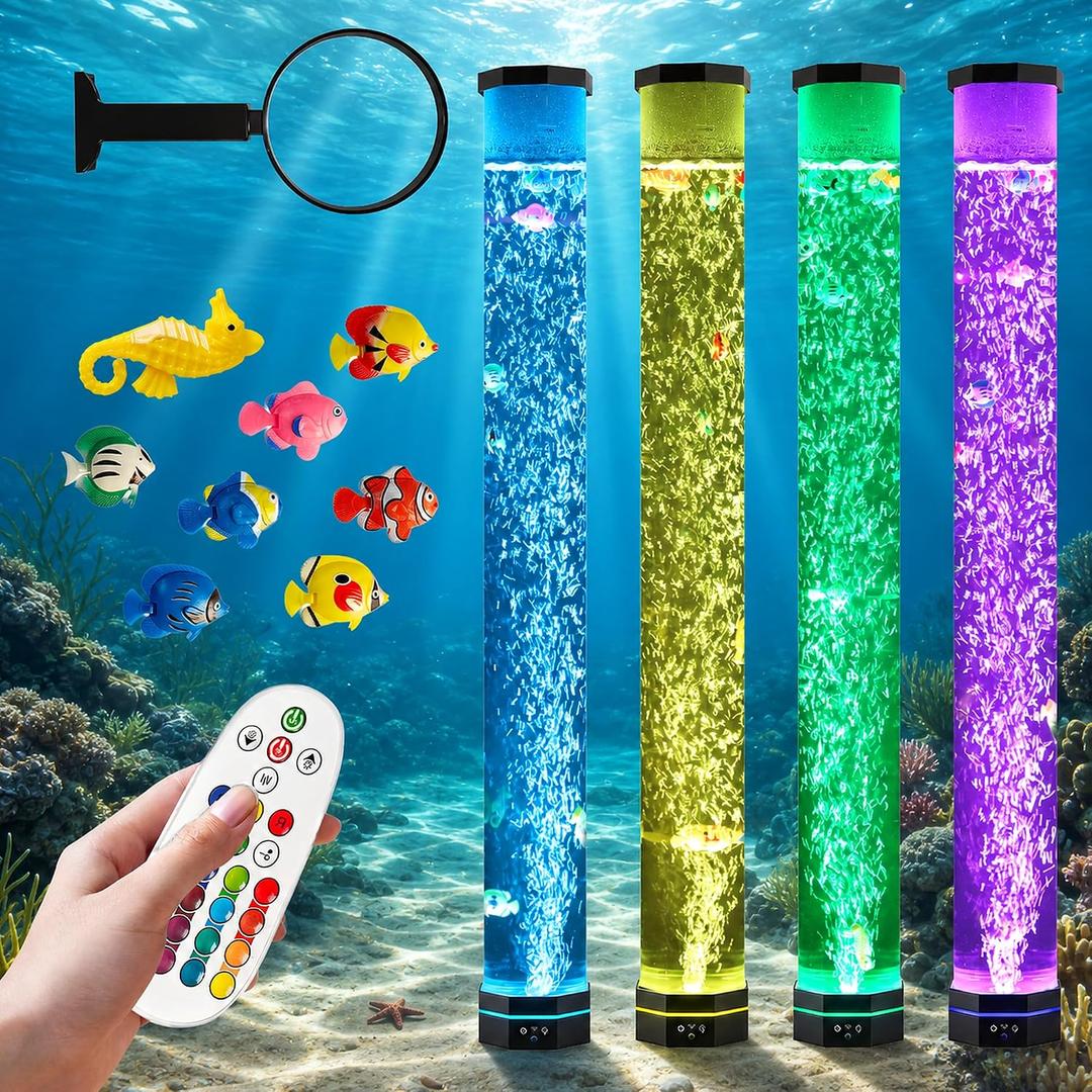 4FT Sensory Bubble Lamp, 9 Floating Fish, 16 Color LED