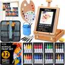 66-Piece Acrylic Painting Kit with Desktop Easel,32 Colors Acrylic Paint Set(22ML), Paint Brush Set & Case, Brush Basin, Complete Art Supplies Painting Set for Adults, Artists, Beginners