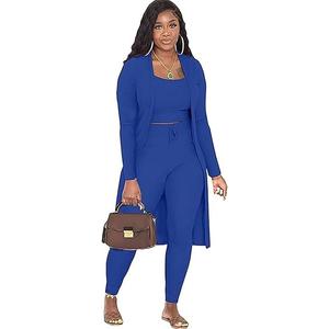 Womens 3 Piece Lounge Set Pajamas Set Long Cardigan Crop Tank Drawstring Pants Loungewear Outfits, 2XL