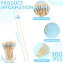 Reallnaive Cocktail Pick Pearl Fancy Toothpick for Appetizer 4.7 Inch Long Skewer for Drink Fruit Food Bamboo Stick Wedding Bridal Shower Decoration Charcuterie Accessories (Light Baby Blue,300 Pcs)