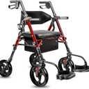2-in-1 Rollator Walker with Seat for Seniors, 300 lbs Capacity, All-Terrain Tires, Large Basket & Cup Holder, Lightweight Foldable Wheelchair Combo for Adults (Height Adjustable 33.5"-40")