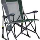 GCI Outdoor Roadtrip Rocker Camping Chair | Portable, Folding Rocking Chair with Solid, Durable Armrests, Drink Holder & Comfortable Extended Backrest — Hunter Green
